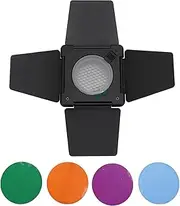 Barn Door Barndoor with Honeycomb Grid and 4 Color Gel Filters, Barn Door & Honeycomb Grid, for Studio Photography Lighting