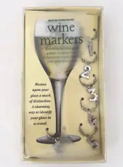 SET OF 6 SILVER METAL WINE MARKER CHARMS NUMERALS TO IDENTIFY PARTY WINE GLASS