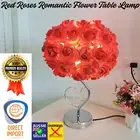 Red Roses Flower Table Lamp Bedside Night Light Romantic Red Rose Crystal Heart