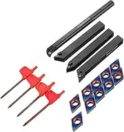 4pcs Alloy Steel 12mm Lathe Turning Tool Holder with 10pcs Blue DCMT070204 Carbide Inserts and 4pcs Wrench Turning Tool
