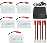Fytoo 5PCS 3.7V 1200mAh 30C Lipo Battery RC Drone Battery with 5in1 Charger JST Plug Suitable for MJX T04 T05 T25 V2400HD V2450FPV V2450GPS X900 X9TW RC Quadcopter Battery