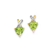 14k Yellow Gold u0026 Rhodium Peridot and White Topaz Trillion Post Earrings