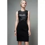 Aidan By Aidan Mattox Black Faux Leather Panel Mesh Dress. Sz 6. NWT!