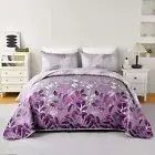 Purple Floral Bedspread Coverlet Set-Quilted Bedspread Sets (3Pcs)