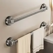 Gunmetal Carbon Steel Towel Rack, Suction Cup Wall-Mounted, No-Drill Bathroom Storage Shelf with Single Bar for Towels and Bath Accessories