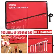 Canvas Spanner Wrench Tool Roll Up Storage Bag Organizer Pouch Case 14-25 Pocket