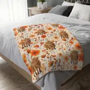Double Sided Highland Cow floral pattern and Cow Print Blanket