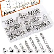 Rustark 180Pcs [#8 3/8" to 1-1/2"] 304 Stainless Steel Countersunk Flat Head Phillips Cross Wood Screws Drive Self Tapping Drilling Screw Assortment Kit