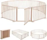 Kidbot Wooden Playpen Kids Activity Centre Foldable Fence Outdoor Playard 10 ...