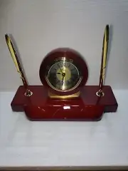 Desk Set With 2 Gold Pens And Alarm Clock