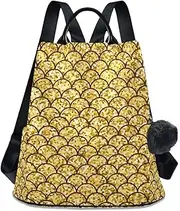 [RPLIFE] Gold Glitter Mermaid Scales Casual Backpack Purse for Women Back Zipper Pocket Design