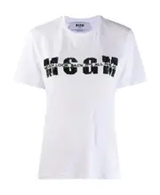 Sequined logo T-shirt M White