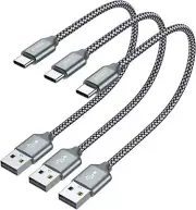 JXMOX Short USB C Cable (1ft 3-Pack), USB A to Type-C Charger Cord 3.1A Fast