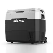 Kolner 50L Fridge Freezer Cooler 12/24/240v Camping Portable Refrigerator With Trolley - Black