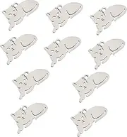 [COHEALI] DIY Accessories Cat Ornament Trendy Necklaces Cat Charm Vintage Necklace Stainless Steel Cat Decor Pendant Creative Cat Hanging Decor Home Adorn Party Decor Silver Metal