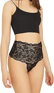 [Cottonhill Underwear] High Waisted Lace Panties, Sexy Thongs for Women with Elastic Criss Cross Back and Rhinestone Detail