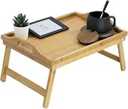 KKTONER Bamboo Bed Tray Table with Folding Legs Foldable Serving Portable Laptop Tray Snack Tray Breakfast Tray Bed Table Drawing Table