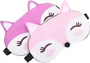 EXHUMKY 2pcs Cute Fox Sleep Mask for Eye Masks for Sleep Travel Sharing Soft Light Blocking Design for Naps Sleepovers
