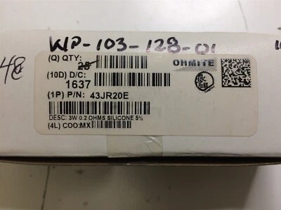 43JR20E OHMITE RES WW 0.2 OHM 5% 3W AXIAL ROHS 6 PIECES