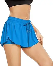 [Aosufei] Women's Drawstring Flowy Solid Athletic Skirt High Waist Ruched Running Skirt Casual Ruffle Tennis Skirts