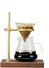 Aluminum Espresso Hand Brew Coffee Wooden Stand Set for Home Office, 20.2oz Manual Drip Coffee Brewer Carafe with Wooden Base Fits Most. Stovetop Coffeemaker