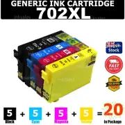 20x 702XL 702 E702XL Generic Ink Cartridge For Epson WF-3720 WF-3725 WF-3730