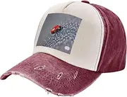 [YANYU] Ladybugs Pattern Infinite Speckled Print Fashion Washed Distressed Baseball Cap Vintage Adjustable Hat with Classic Brim, Dark Red, One Size