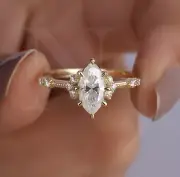 Vintage Style 1.43 CT Marquise Cluster Moissanite Engagement Ring In 10K Gold