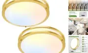 13 Inch Flush Mount Light Fixtures, 2-Pack Gold LED Ceiling Lights with