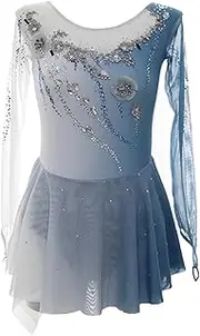 [Zagitova] Long Sleeves Figure Ice Skating Dress, Girl's Women Sparkly Dance Costume Circus Dance Costume