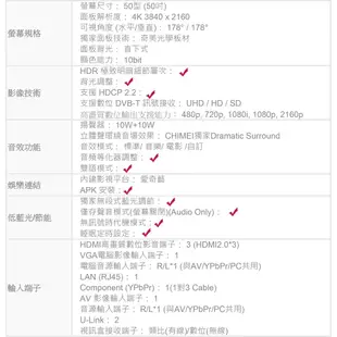 【日群】CHIMEI奇美50型 (50吋)大4K HDR 聯網M200系列TL-50M280