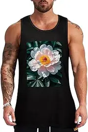 [NQHJT] Men Tank Tops Peony Flowers Blossom Sleeveless T Shirts for Men's Fitness Quick Dry Gym Tank Top for Men