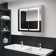 LED Bathroom Mirror Cabinet with Storage, MDF Melamine Finish, 80x12.2x68 cm, Energy Efficient LED, Modern White and Silver Design, 3 Shelf Organization, USB Connector, Illuminated Vanity