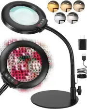 10X Magnifying Glass with Light, Flexible Gooseneck LED Hands-Free Desk Lamp