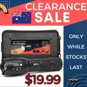 Abra Tactical Flashlight Super Bright High Lumen Zoomable 5 Mode Water Resistant