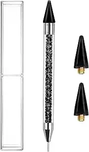 Erinde Dual-Ended Wax Rhinestone Picker Tool, Acrylic Handle Pencil for Rhinestones, Diamond Painting Dotting Pen DIY Nail Art Tool With 2 Extra Tips, Black