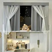 HYJHHY Bunk Bed Curtains Thickened Blackout Student Dormitory Top Bunk Bed Canopy Printing Decoration Loft Bed Curtains Dustproof Lounge(Curtain*2+top,1.2M_Gray B)