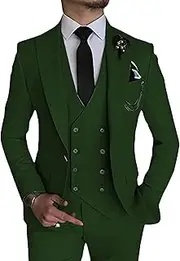 [JEShifangjiusu] Men's 3 Pieces 1 Button Tuxedo Blazer Elegant Single Slim Fit Breasted for Prom Wedding Party Stylish Suit Dress Set Vest Pants, Army Green, XXL
