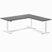 Desky L-Shape Sit to Stand Dark Bamboo Desk 1800x1750mm White Height Adjustable Leg