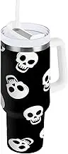 RPLIFE Cartoon White Skulls Black Eye Tumbler Cup, Stainless Water Bottle, Tumbler with Lid and Straw