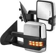 KUIPERAUTO Chrome Towing Mirrors Compatible for 2014-2019 GMC Sierra 1500 2500 3500 HD/Chevy Silverado w/Heated Power,Turn Signals,Extended Left and Right (Set of 2）