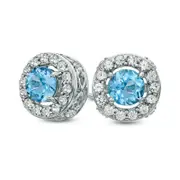 5.0mm Swiss Blue Topaz and Lab-Created White Sapphire Stud Earrings in Sterling Silver