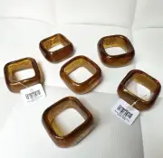Crate & Barrel Amber Brown Glass Napkin Ring Set Of 6 Dinnerware Square Shape