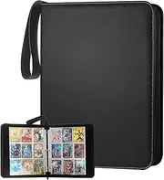 AcbbMNS 9-Pockets Card Album Holder Holds Up to 1080 Cards, Portable Trading Card Binder Card Collection Folder, Zipper Card Holder Storage Bag for 7 x 9cm Cards (Black)