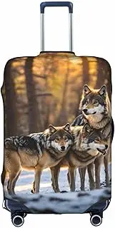 [Pvinnk] Wolfs Print Protective Luggage Cover Elastic Washable Suitcase Protector Travel Gear Protector, White, Large