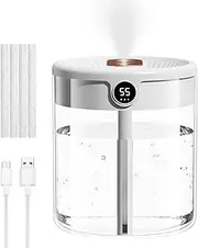 Air Humidifier, 2L Large Capacity Humidifiers with Warm Night Light, Cool Mist Humidifiers For Bedroom Home Baby Room Nursery Office Plant, Waterless Auto-Off, 40H Quiet Operation, Humidity Display