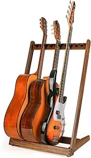HilerPunk Guitar Stand, Wooden Multiple Guitar Stands,Guitar Display Rack with Felt Pad Pick Slot and Adjustable Foam Wood Stakes,Multiple Guitar Holder for Home or Studio-Zebra Wood