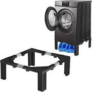 Zsytbyyds Full Size Heavy-Duty All Steel Laundry Pedestal Height 12 Inch Washing Machine Stand Universal Washer and Dryer Pedestal Adjustable Refrigerator Stand(Black)