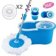 Floor Mop With Bucket & Dual Mop Heads Microfiber Spinning 360° Rotating-Blue