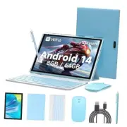 Android 14 Tableta, 2 in 1 Tablet 10 Inch,Computer Tablet, with Keyboard Blue